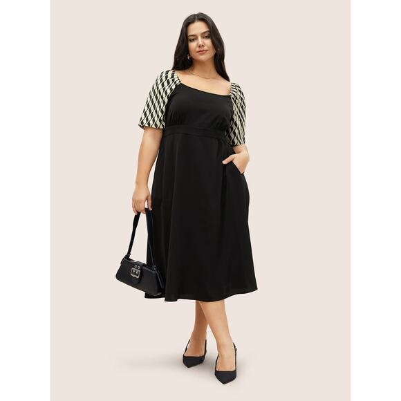 5X 28 Plus Size BloomChic Square Neck Raglan Sleeve Elastic Waist Dress Rare - Picture 1 of 7